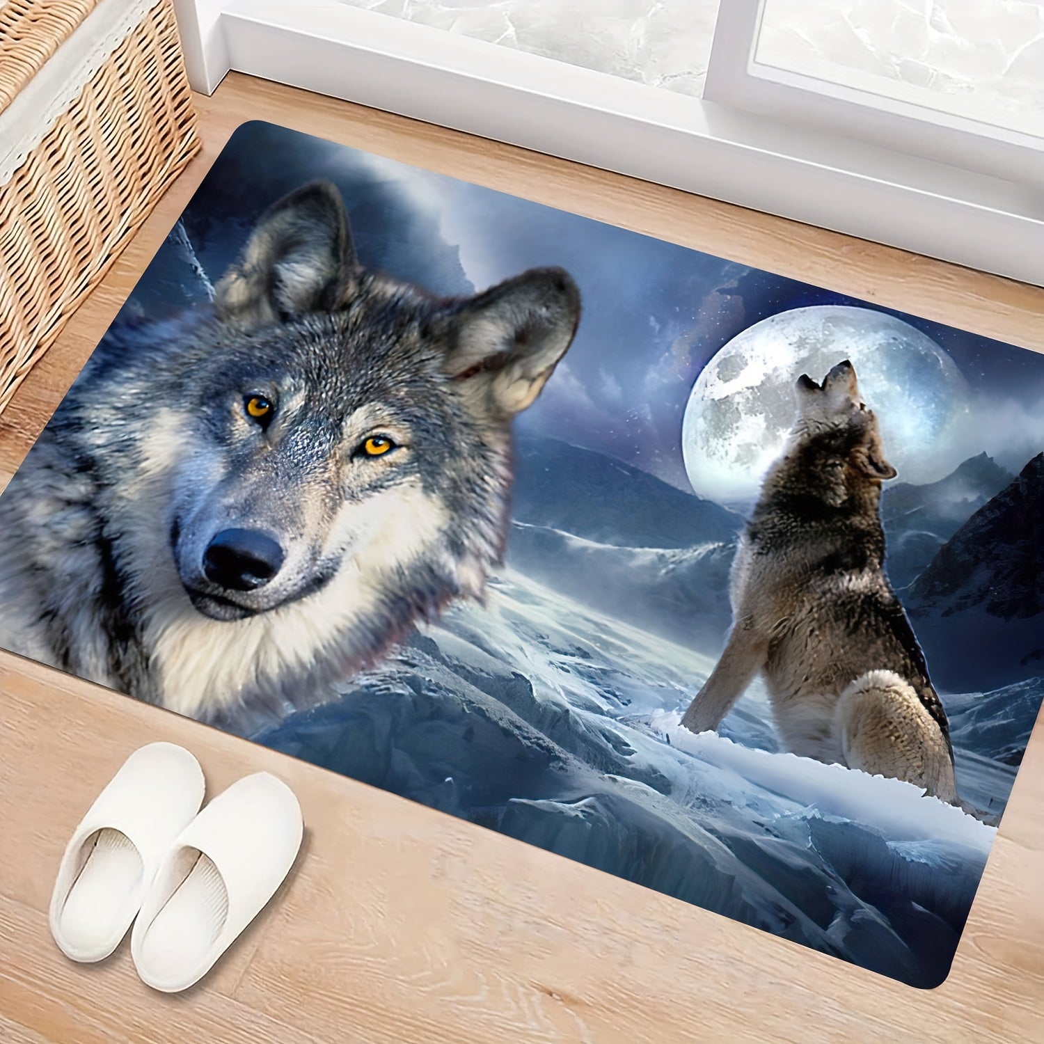 3D Snow Wolf Print Rug Soft Washable Floor Mat for Living Room Bedroom Kitchen