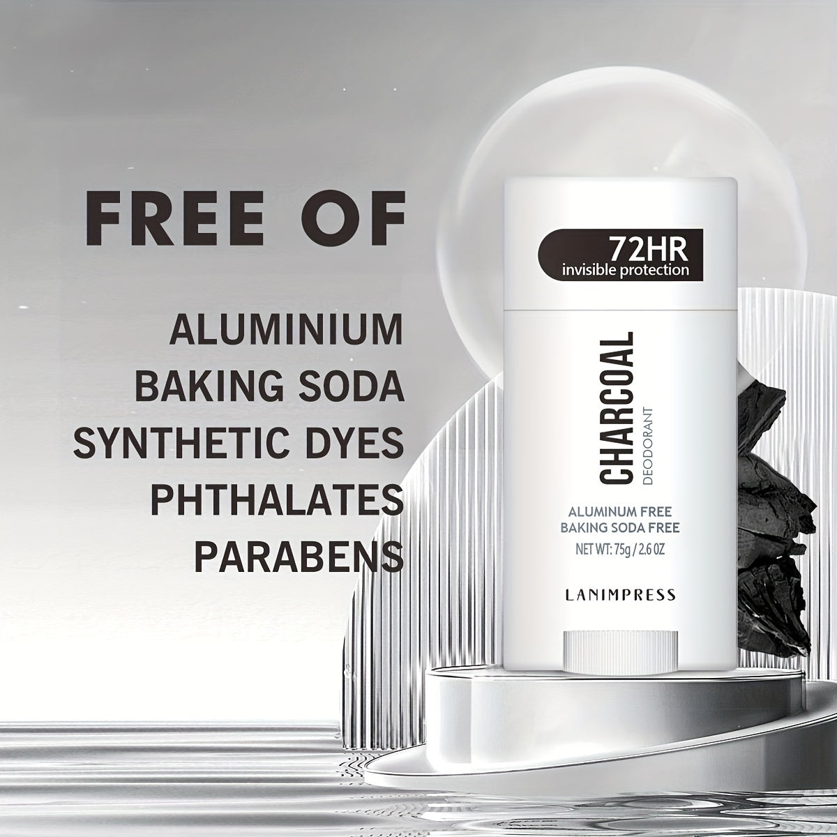 Lanimpress tomonidan 72 soat ko'rinmas himoya ko'mir deodoranti, 75g/2.6oz