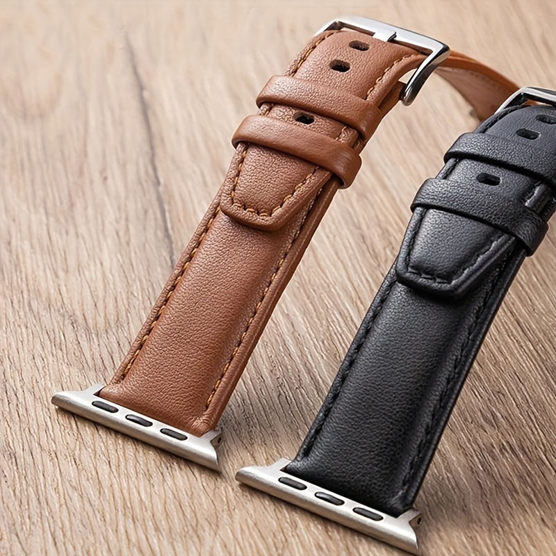 Calfskin Leather Watch Band for Apple Watch Series 38mm 40mm 41mm 42mm 44mm 45mm 49mm with Deployant Clasp