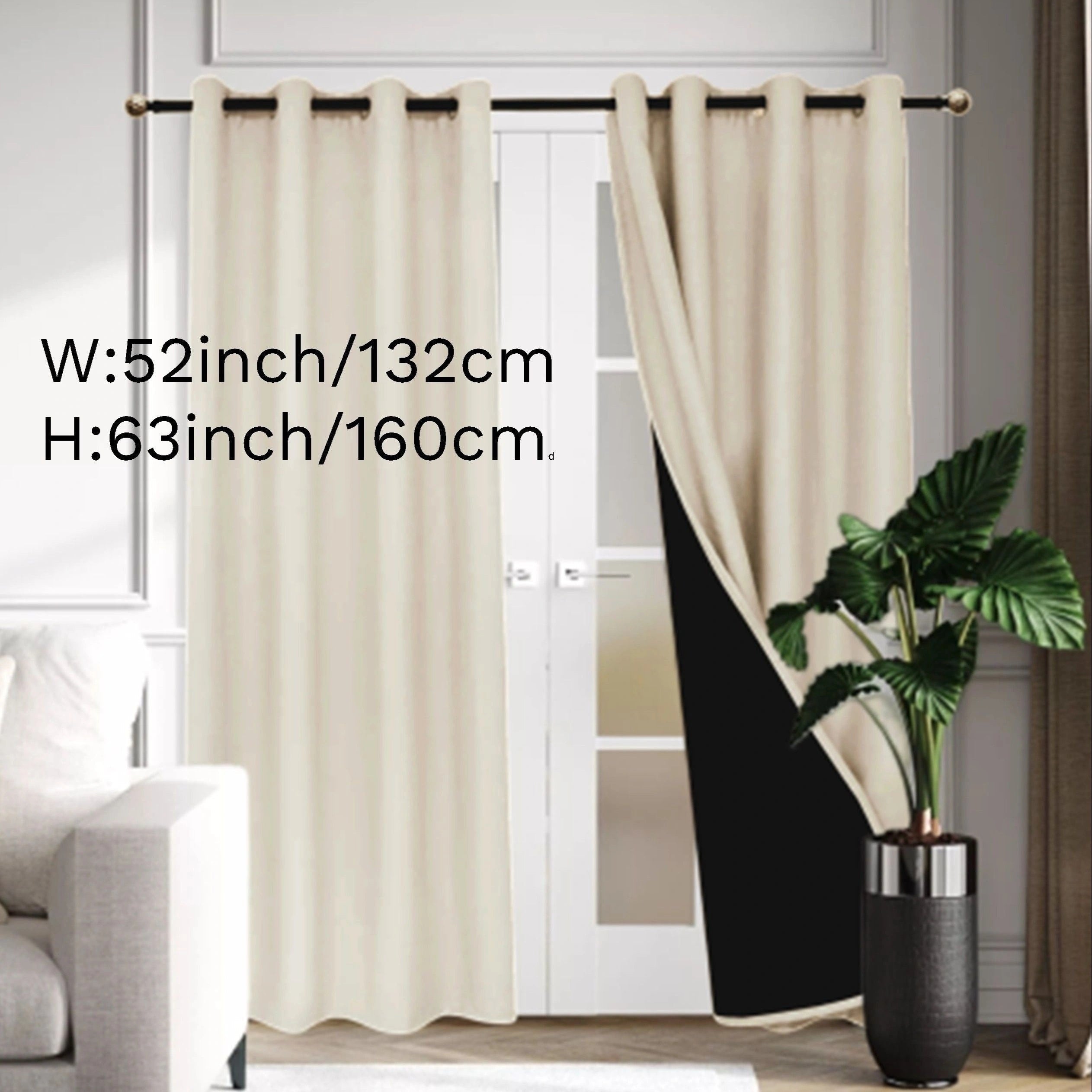 Beige Blackout Curtain with Insulation Lining Grommet Top for Living Room Bedroom