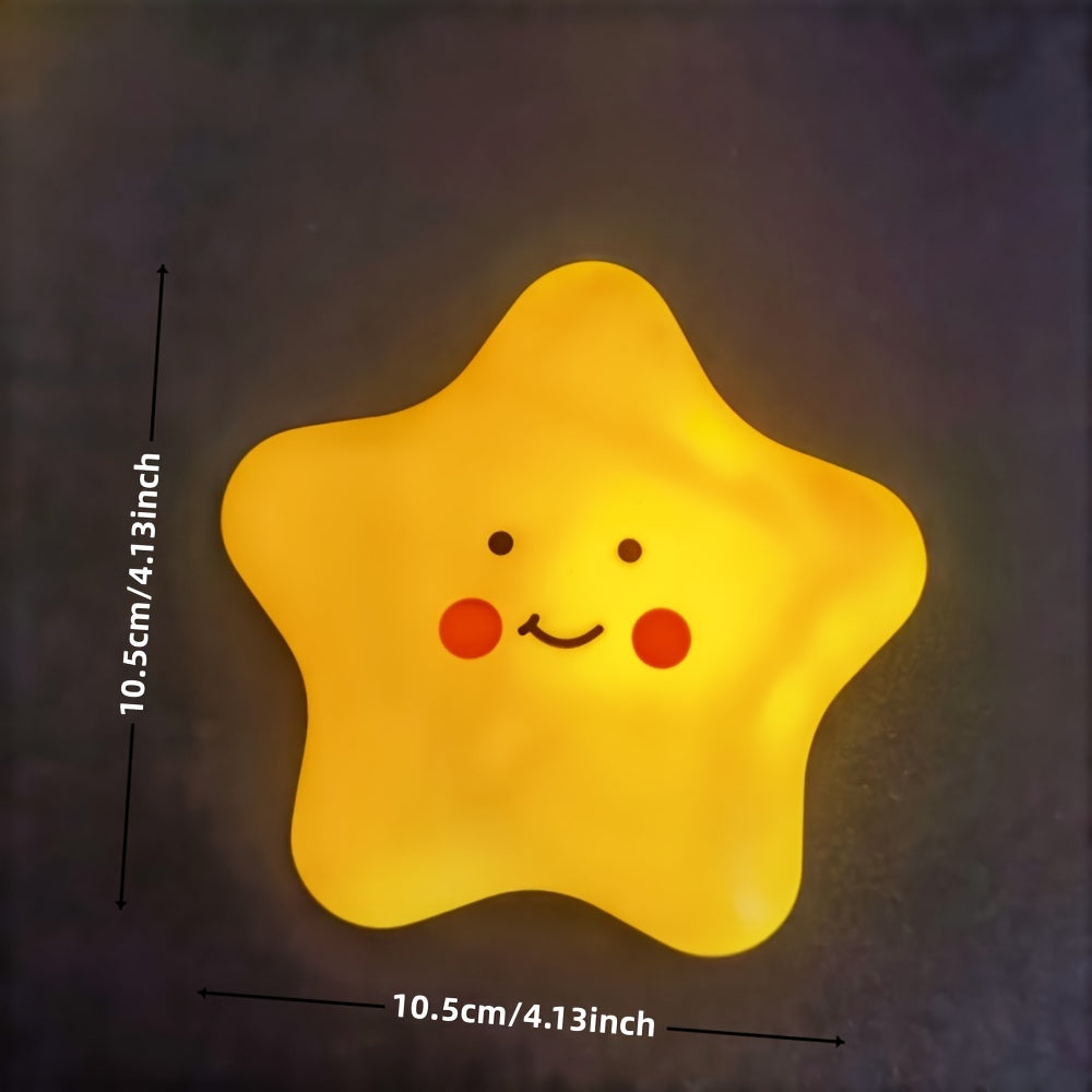 Star-Shaped LED Night Light with Smile Expression Soft Yellow Glow Plastic Battery Operated