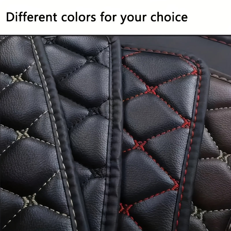 Premium Faux Leather Car Floor Mats All-Weather Scratch-Resistant with Red Stitching
