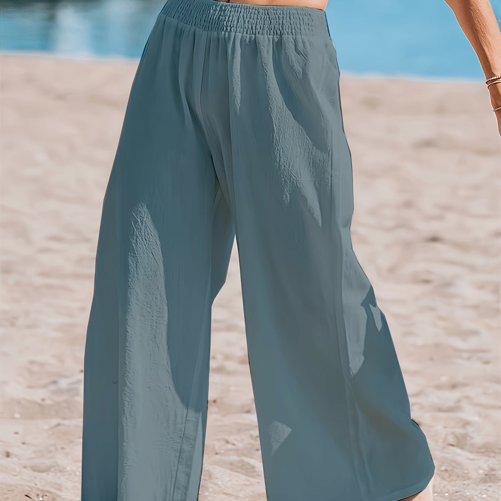 Women's Plus Size White Wide-Leg High Waist Pants Loose Fit All-Season