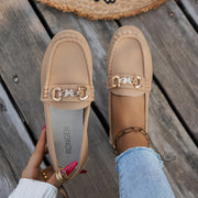 Women’s Faux Leather Slip-On Loafers with Crystal Accents Beige Non-Slip Sole