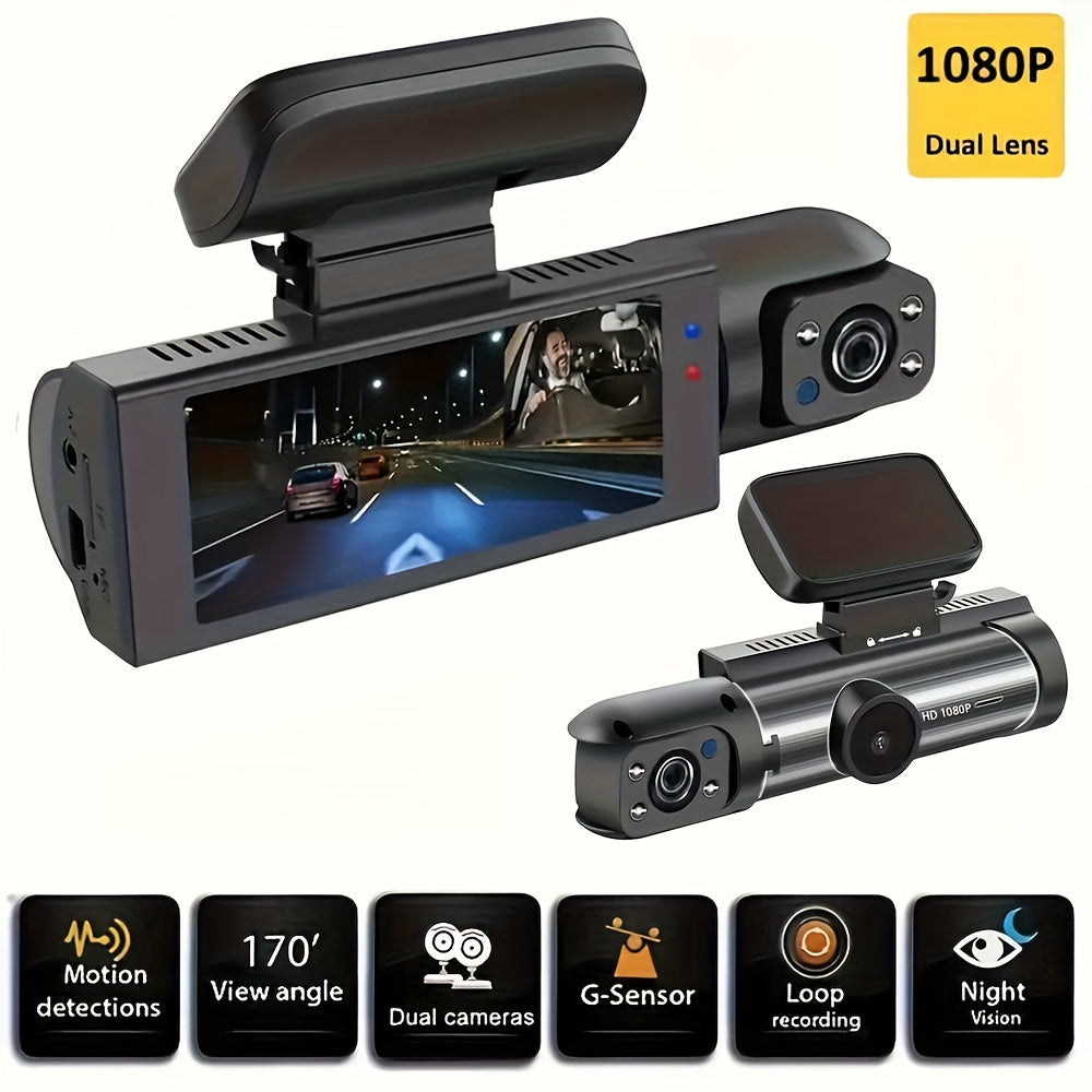 Dual Dash Cam 1080P Front 720P Inside Night Vision Loop Recording G-Sensor Wide Angle