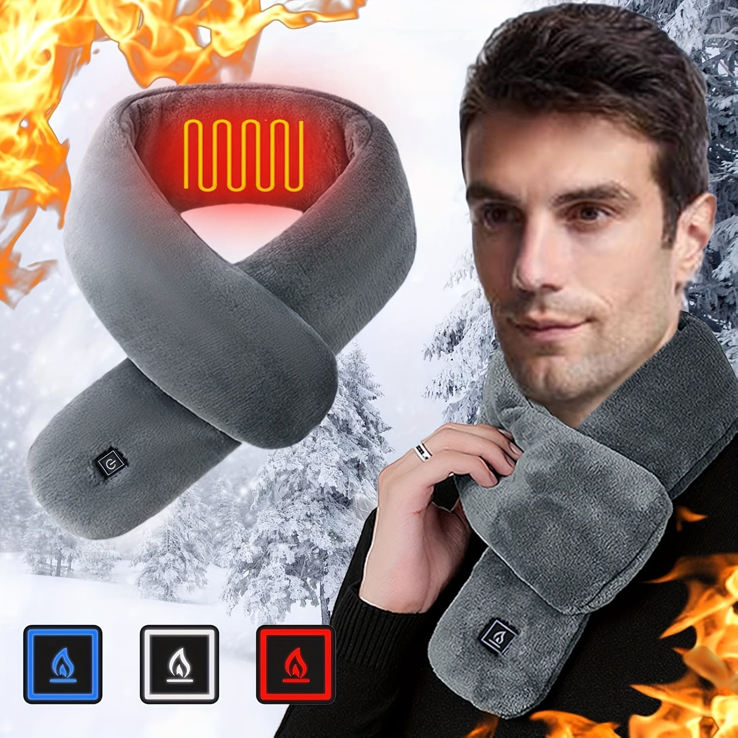 Uniseks Qizil Isitgichli Sharf, 3 darajali harorat nazorati va yuviladigan bo‘ynini isituvchi