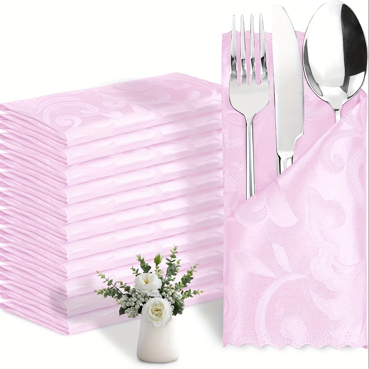 Set of 12 Satin Jacquard Napkins 43.18 cm for Banquets Weddings Parties