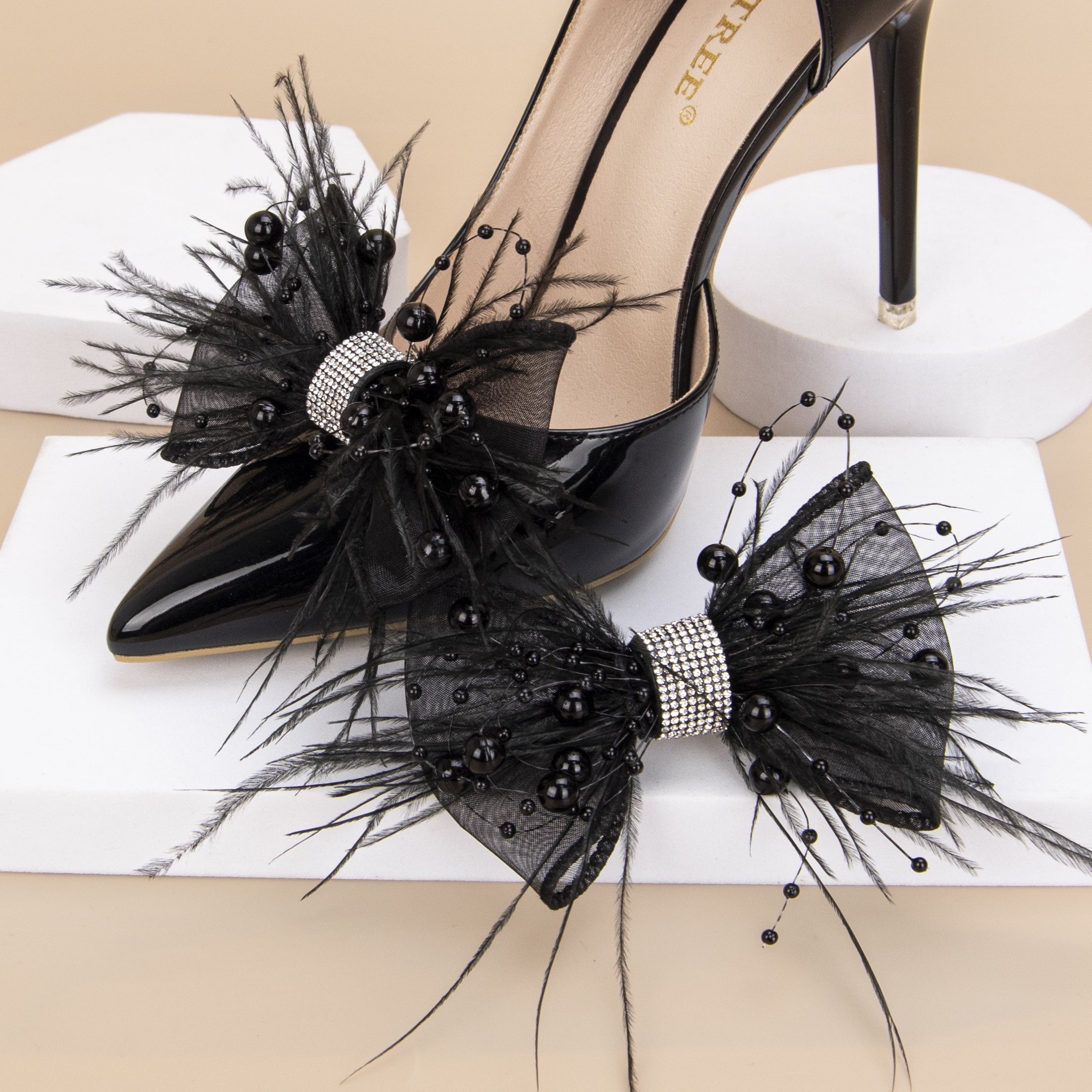 Women Detachable Shoe Clips Feather Rhinestone Wedding Party Accessories