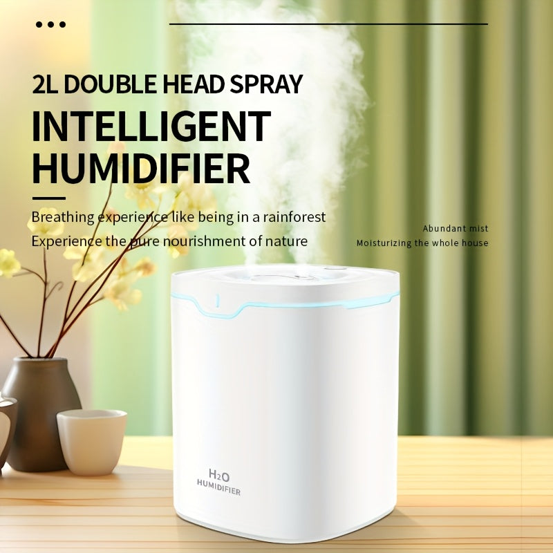 Large Capacity Double Spray Humidifier 2000ml USB Timer Bedroom Office