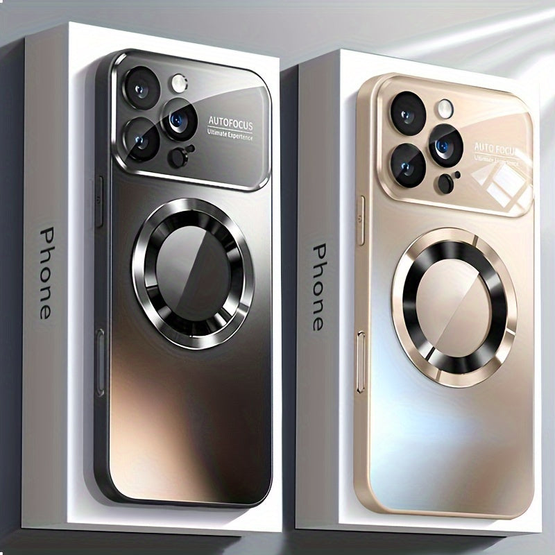 Matte Titanium Phone Case for iPhone with Magnetic Wireless Charging and Shockproof Camera Lens Protection