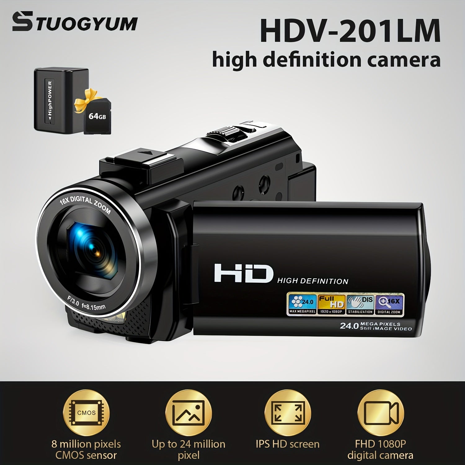Digital Video Camera Camcorder with 270° Rotating Screen 16X Digital Zoom 1080i HD Video