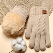 Double Layer Knitted Gloves with Velvet Lining Warm Touch Screen Short Winter Gloves Solid Color Elastic