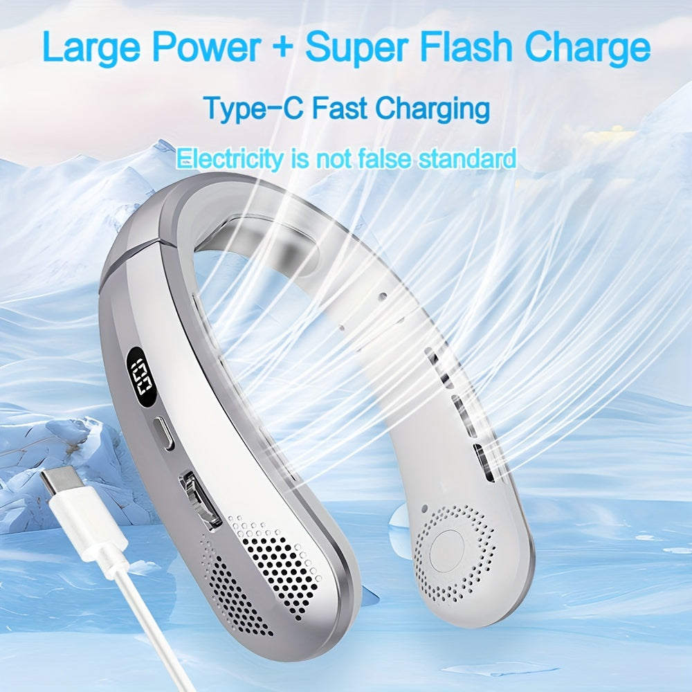 2024 Yangi Model Aqlli Moslashuvchan Bo'yin Ventilatori Type-C Tez Zaryadlash LED Ko'rsatuv Bladeless