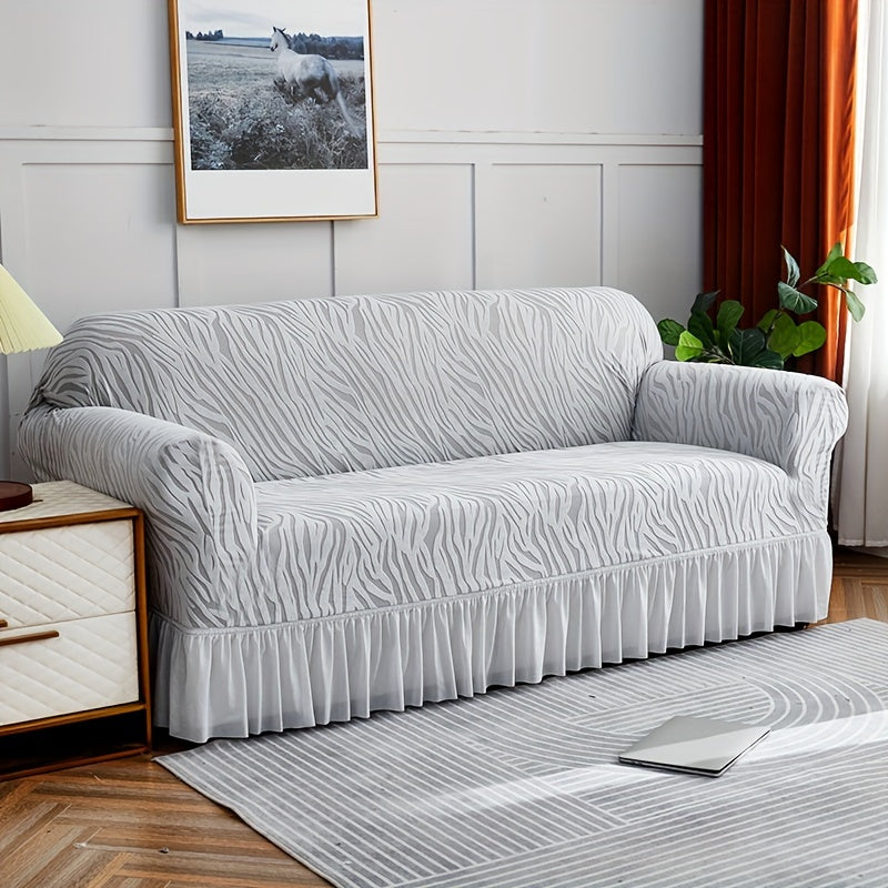 Wave Pattern Sofa Slipcover with Skirt Non-Slip Dustproof Machine Washable for Living Room Bedroom Office