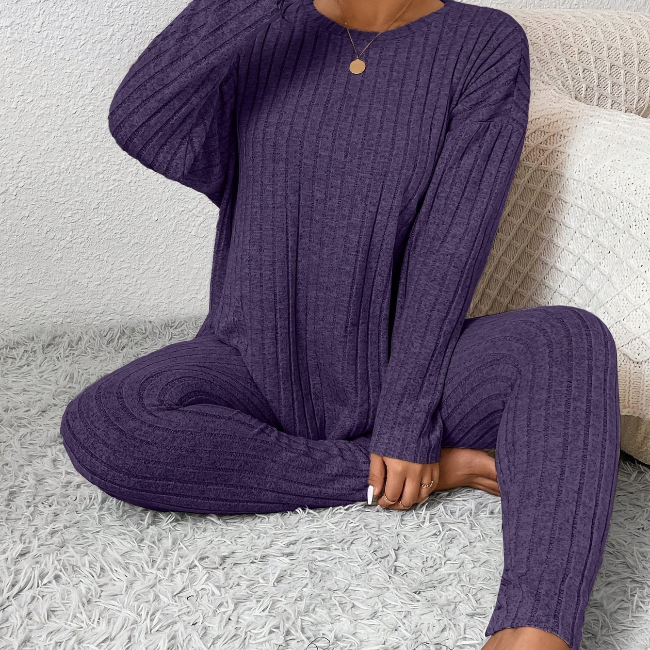 Women Long Sleeve Pajama Set Large Size Warm Slim Fit