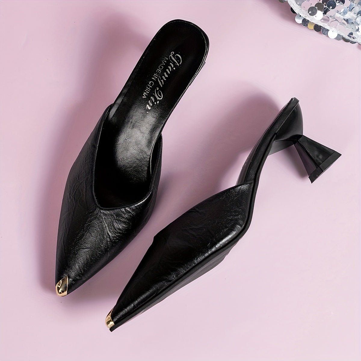 Women's Solid Color Slip-On Pointed Toe Sandals with Chunky Heel for Daily Wear