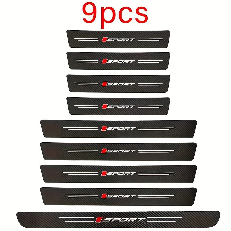 9pcs Carbon Fiber Threshold Protectors Anti-slip Scratch Resistant Car Door Edge Guards