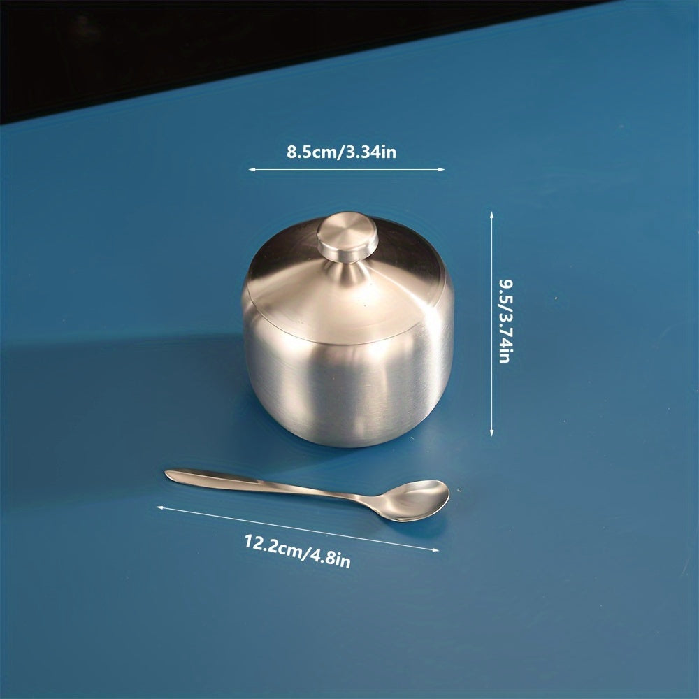 Stainless Steel Salt and Pepper Storage Jar with Spoon Scratch-Resistant Kitchen Organizer