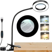 LED Desk Lamp with Eye Protection, Adjustable Brightness, Clip and Magnifying Glass for Reading and Beauty Tasks