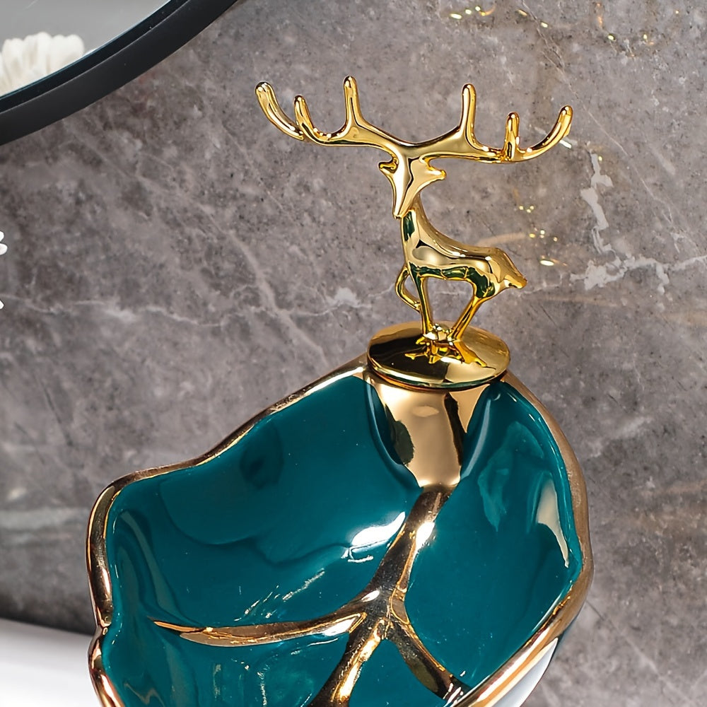 Ceramic Leaf-Shaped Soap Dish with Self-Draining for Bathroom Sink Storage