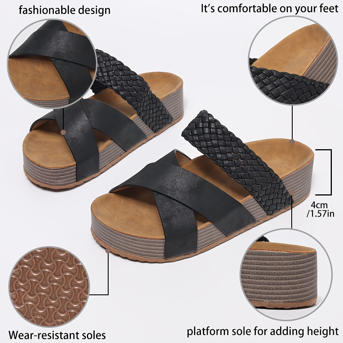 Women's Woven Strappy Sandals Solid Color Open Toe Mid Heel Flats