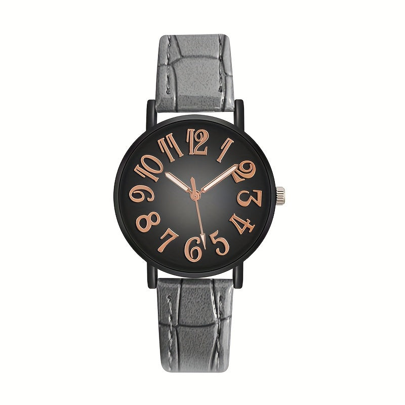 Women's Casual Quartz Watch with Retro Gradient Dial and PU Leather Band