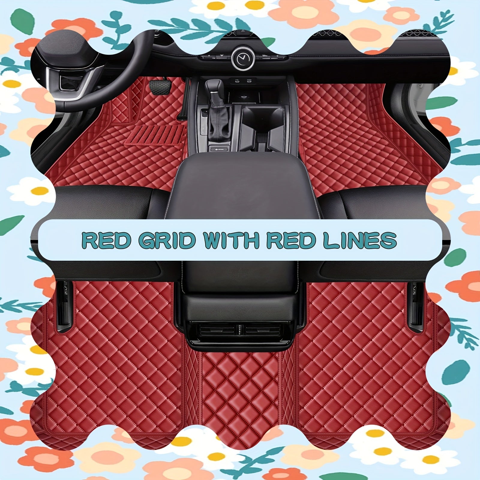 Car Adult Faux Leather Car Mat Set All-Season Non-Slip Durable