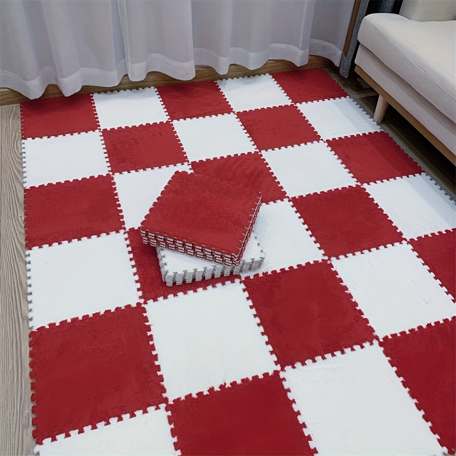 12-Piece Interlocking Carpet Tiles EVA Polyester Non-Slip 29.97cm Indoor Office Bedroom