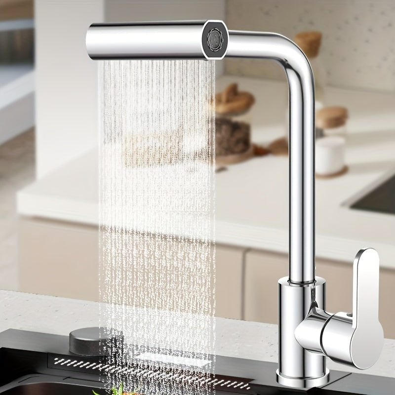 Commercial Kitchen Faucet with Sprayer Rotary Spout Single-Handle Mixer Space-Saving Design