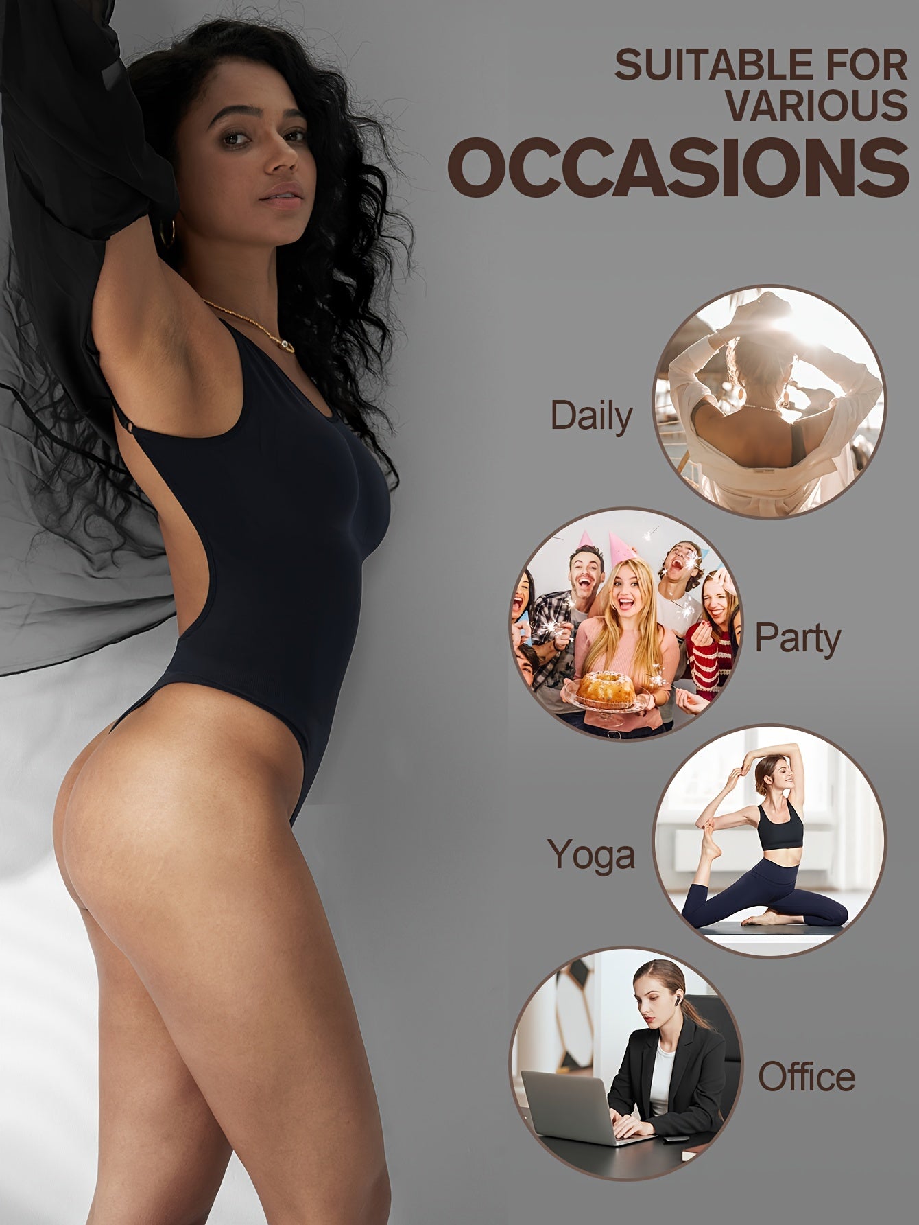 Women's Body Shaping Bodysuit Tummy Control Thong Seamless Solid Color Shapewear