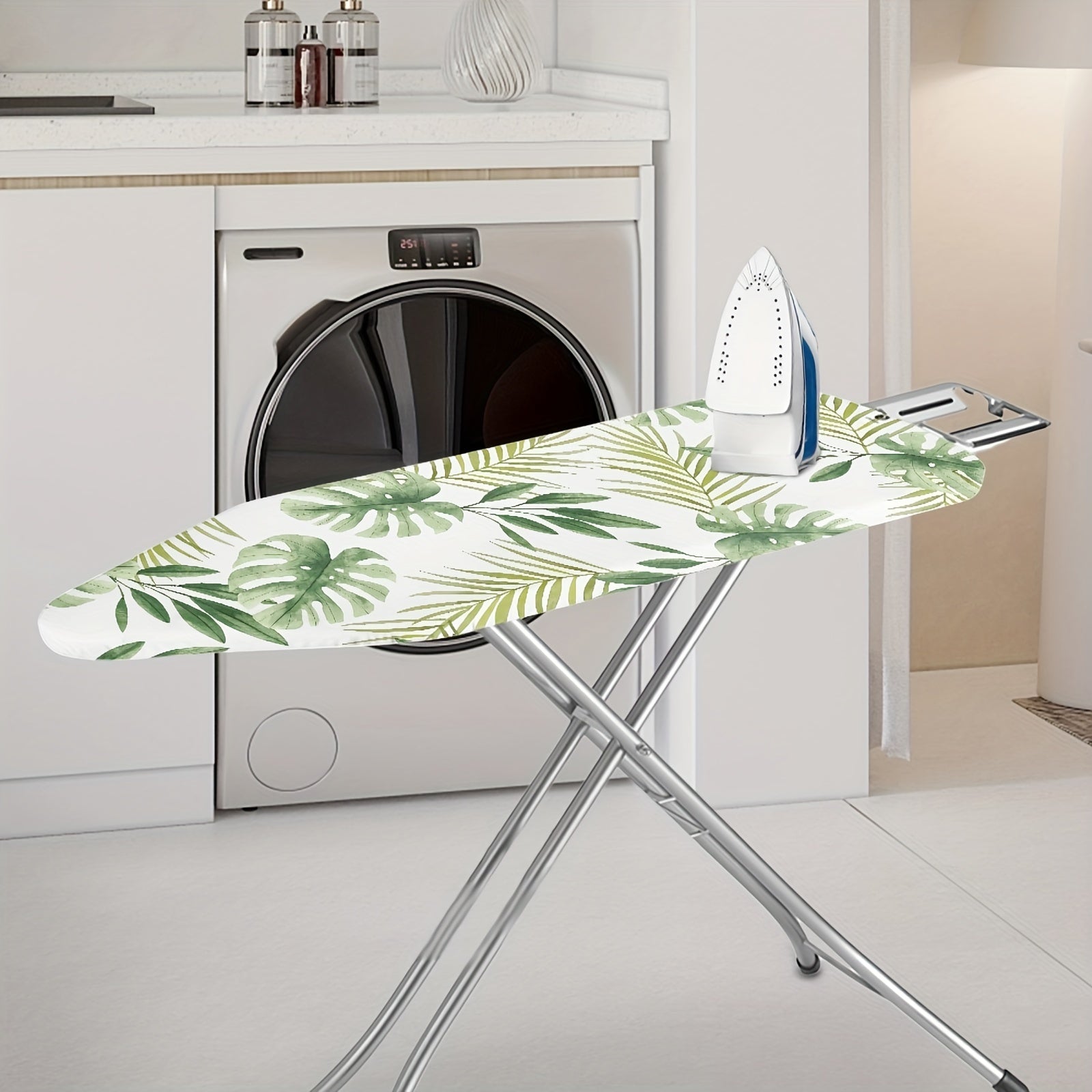 Spring Summer Ironing Board Cover Set with Palm Tree and Monstera Leaves High-Temperature Resistant Replacement Cloth