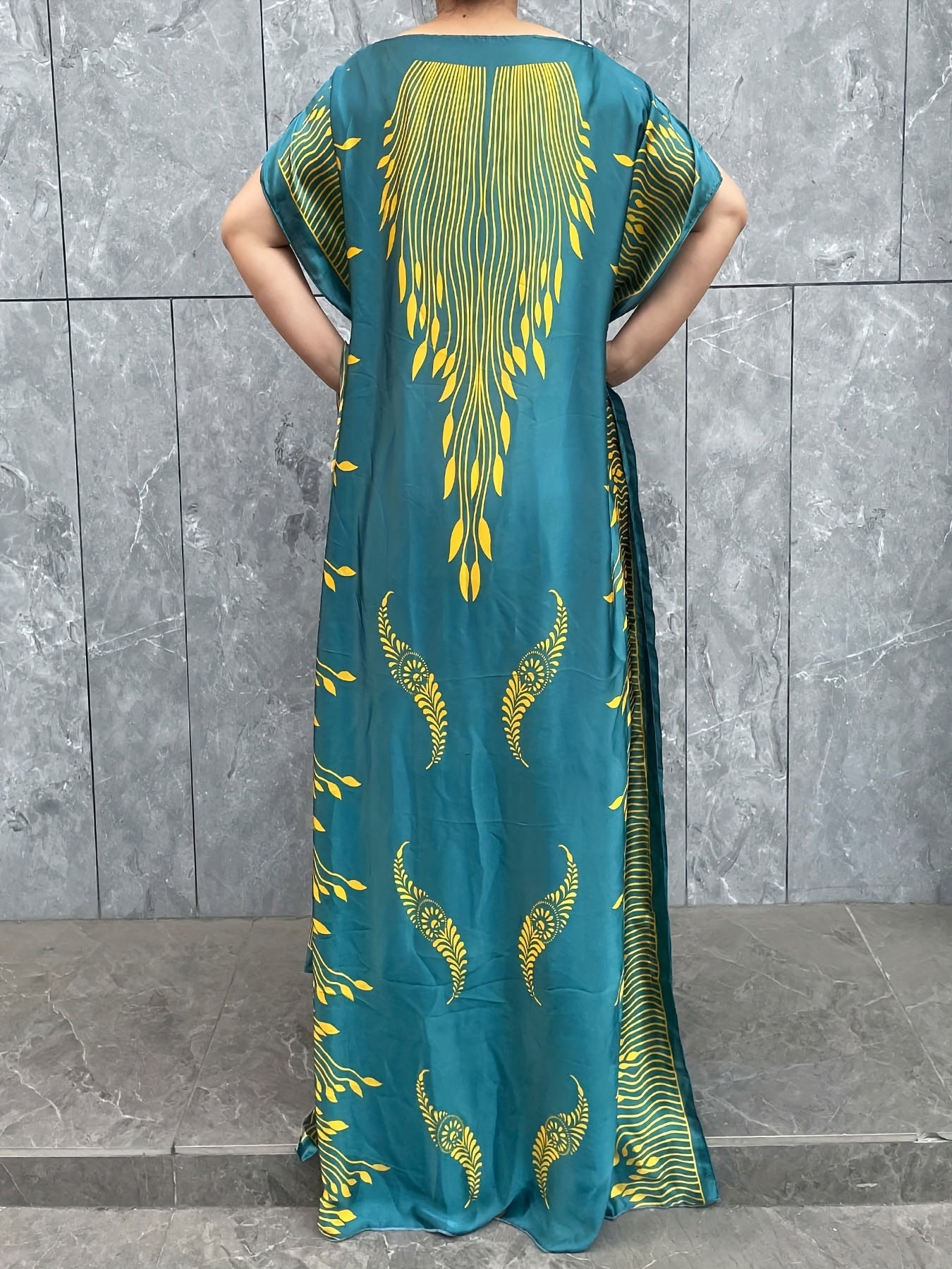 Plus Size Turkish Kafatan Robe With Scarf Geometric Polyester Bat Sleeve