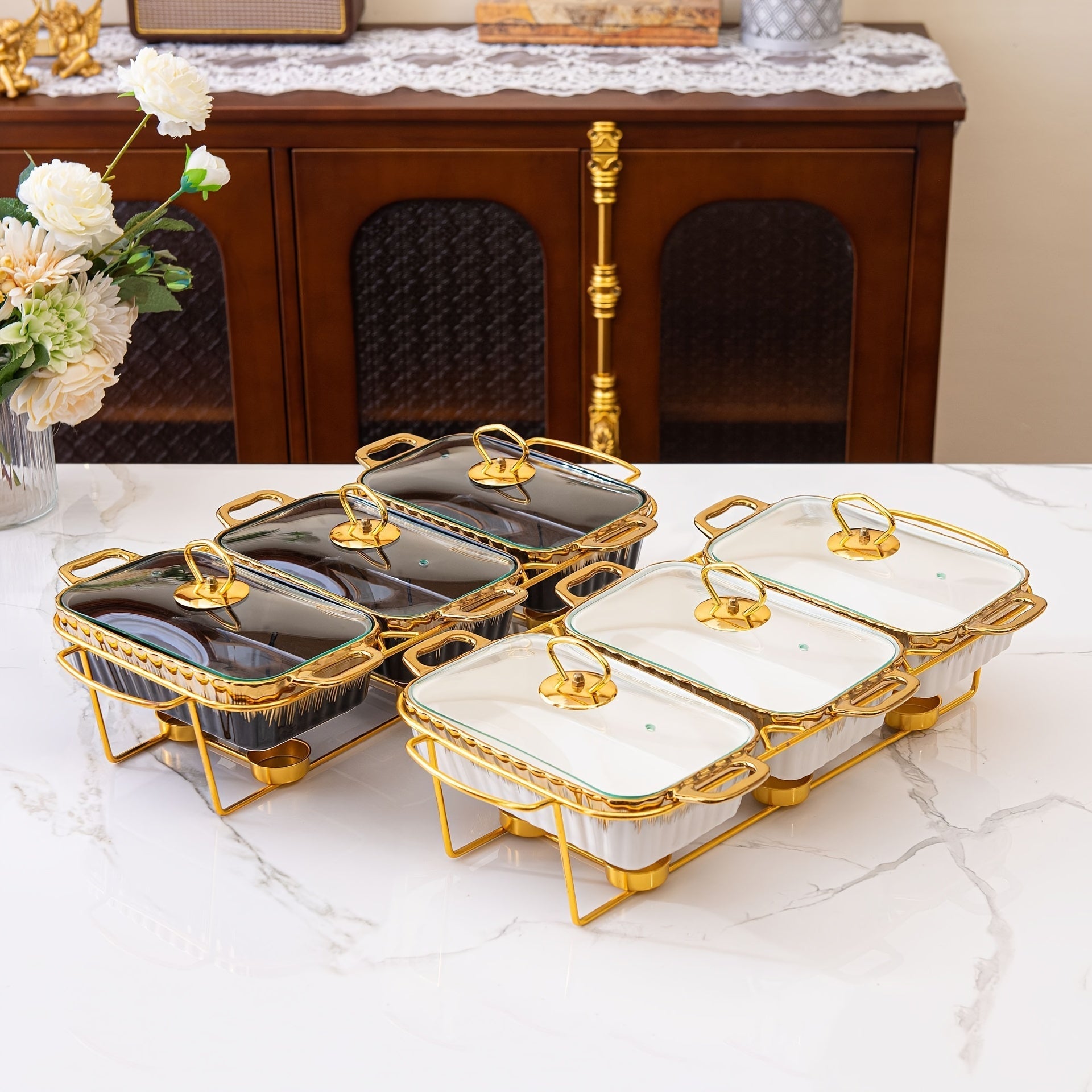 Ceramic Baking Dish Set with Handles 3 Compartments for Soups and Heating