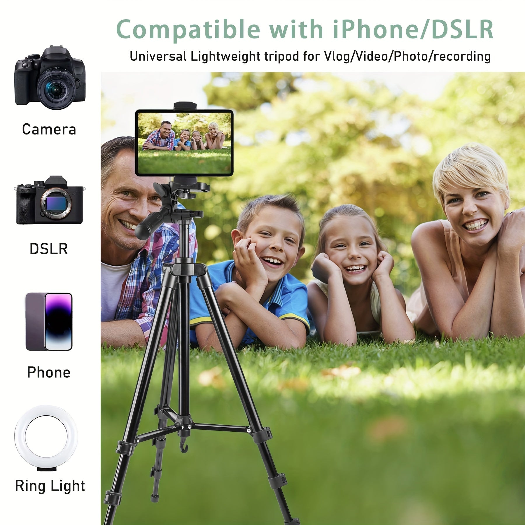 Aluminum Tripod with Gimbal Head for Smartphones and Cameras 129.54cm Lightweight Video Vlogging