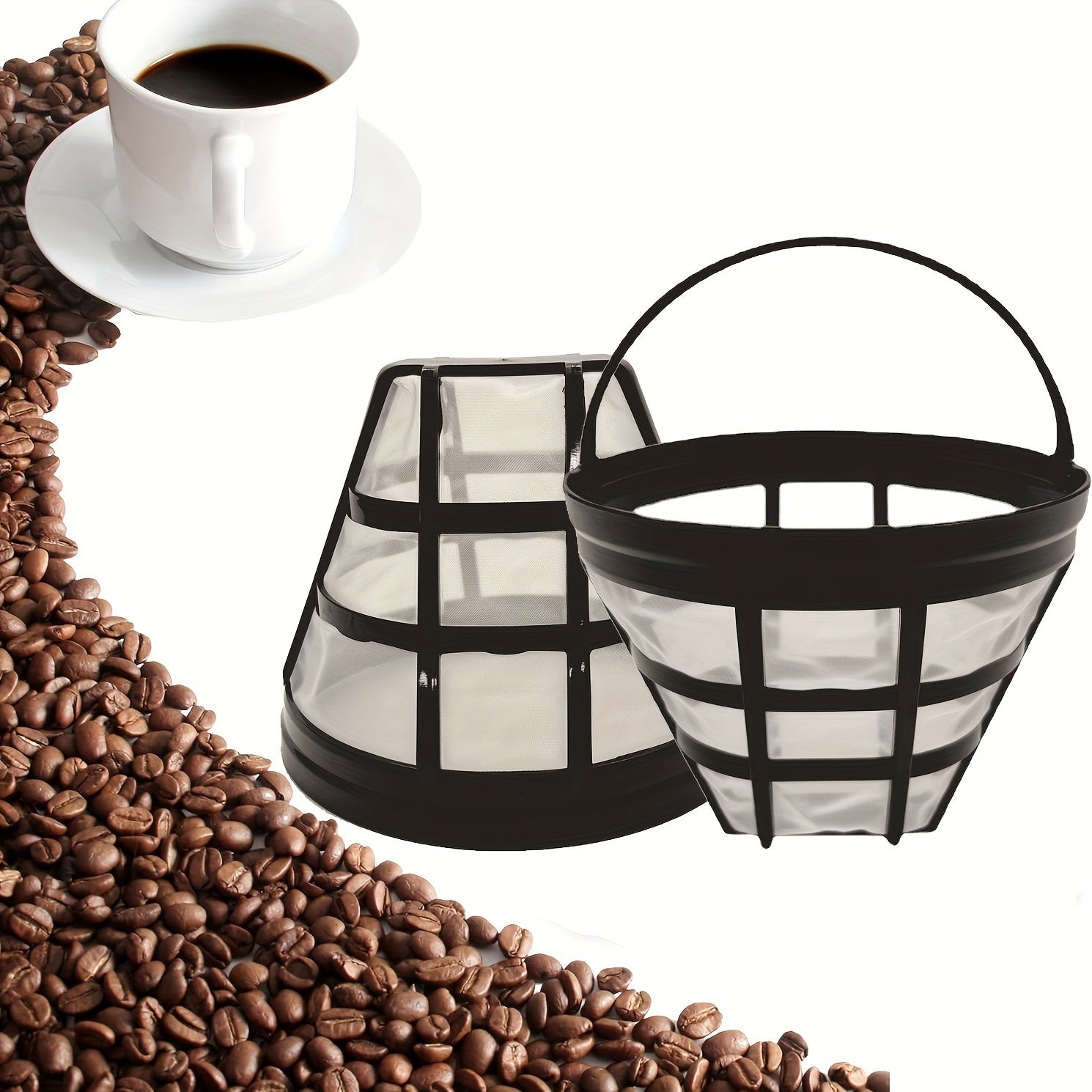Mustahkam Polipropilen Qayta Ishlatiladigan Konusli Qahva Filtri #4, Cuisinart va Ninja Qahva Bar bilan mos keladi - 8-12 chashka qahva tayyorlovchilar uchun Universal Savat Dizayni, Qahva Mashinalari uchun O'rnini bosuvchi Naylon Tarmoq Filtri.