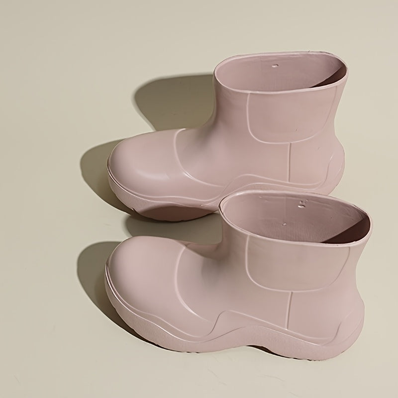 Women's Rain Boots Soft EVA Mid-Heel Slip-On Closed-Toe Waterproof Shoes