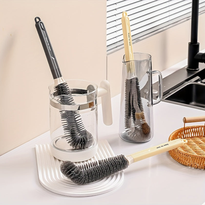 Long Handle Cup Brush and Tea Stain Remover, Durable Plastic Stainless Steel Kitchen Cleaning Tool