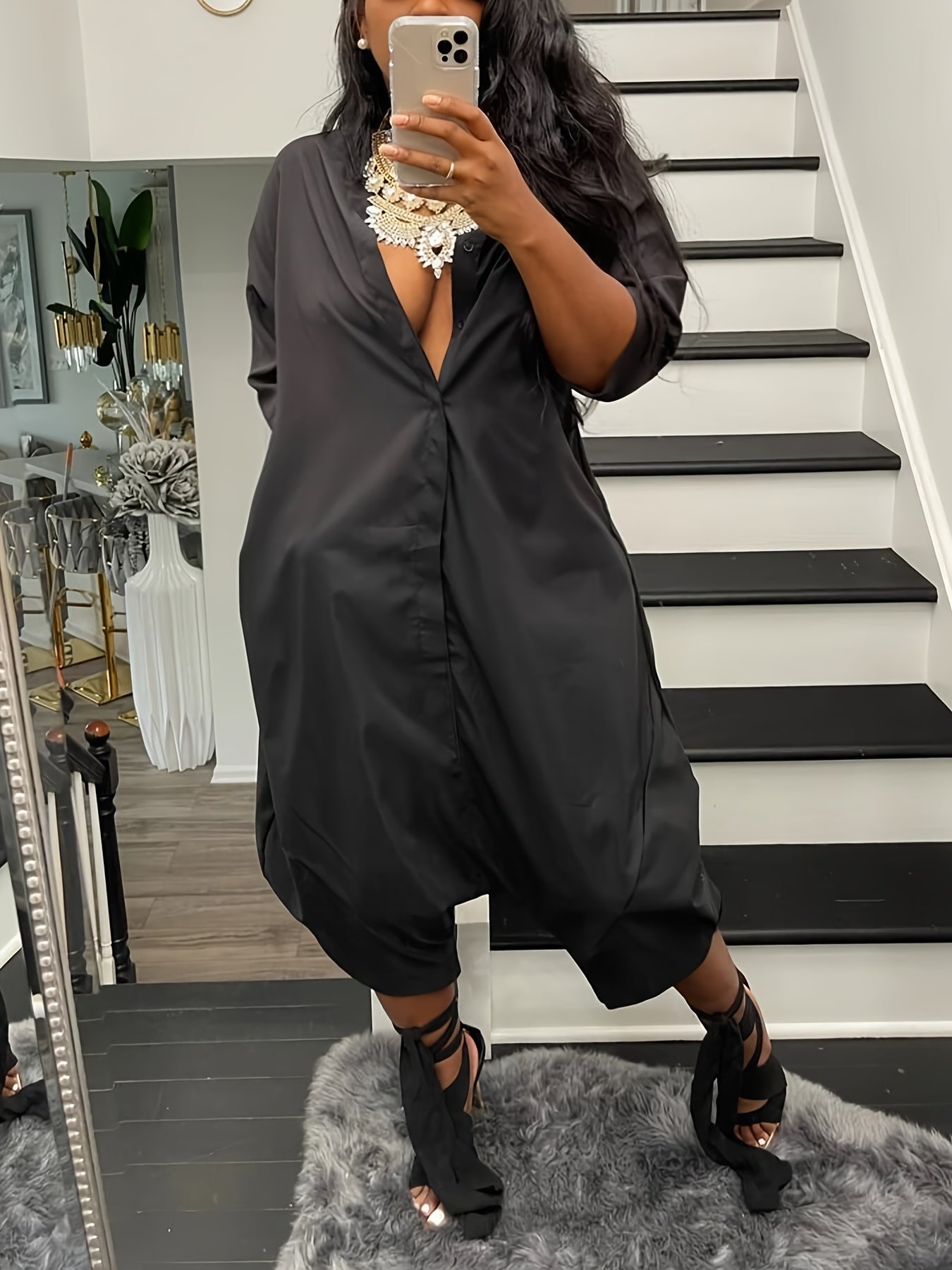 Women's Plus Size Loose Wide Leg Jogger Pants Black Comfortable Activewear