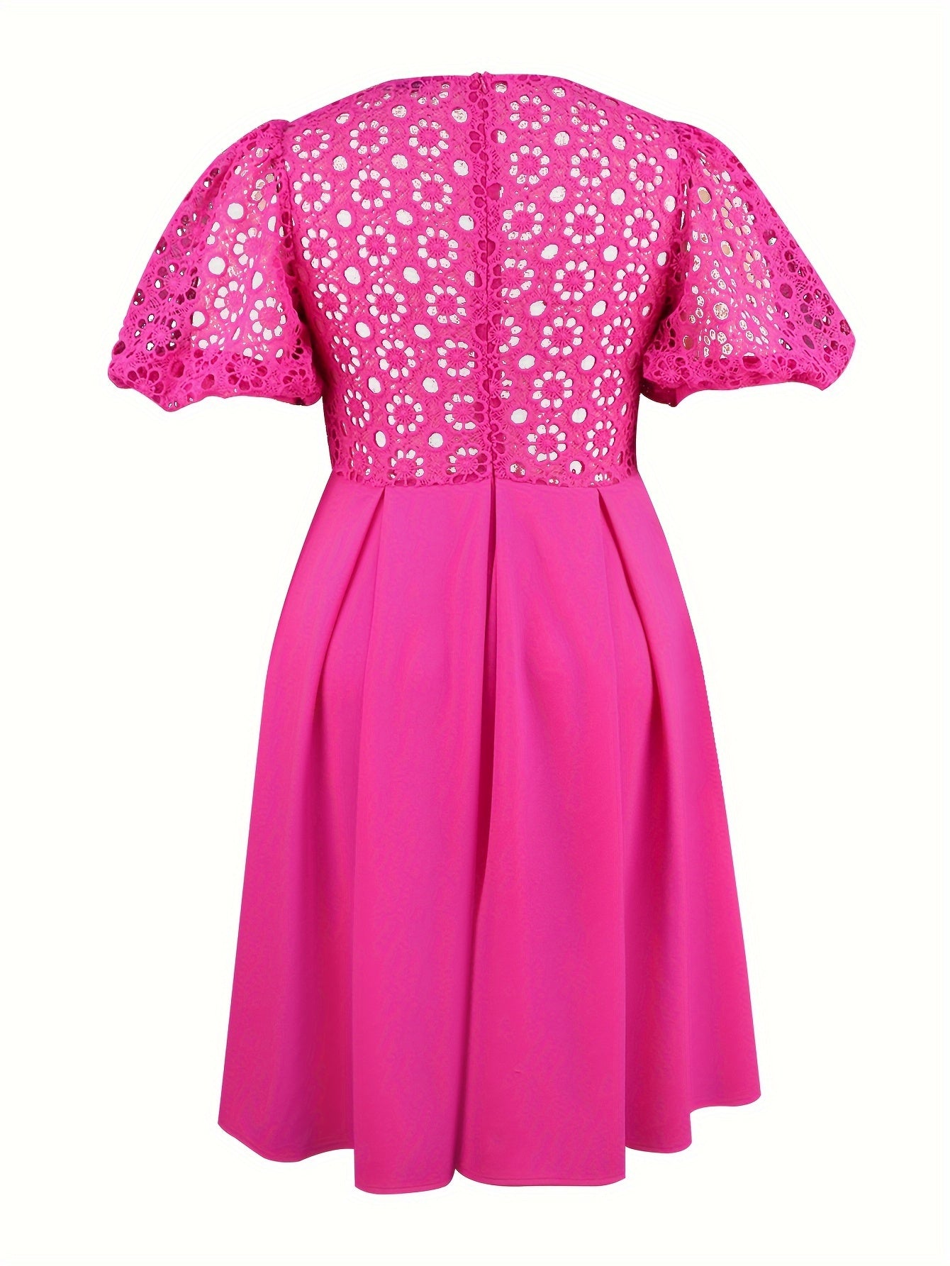 Women's Lace-Trimmed A-Line Midi Dress with Puff Sleeves Spring Green