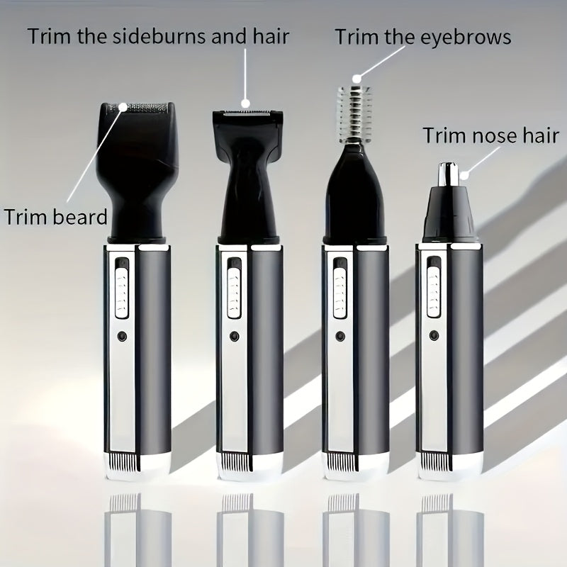 Men's 4-in-1 Grooming Kit Nose Ear Eyebrow Mustache Trimmer USB Rechargeable