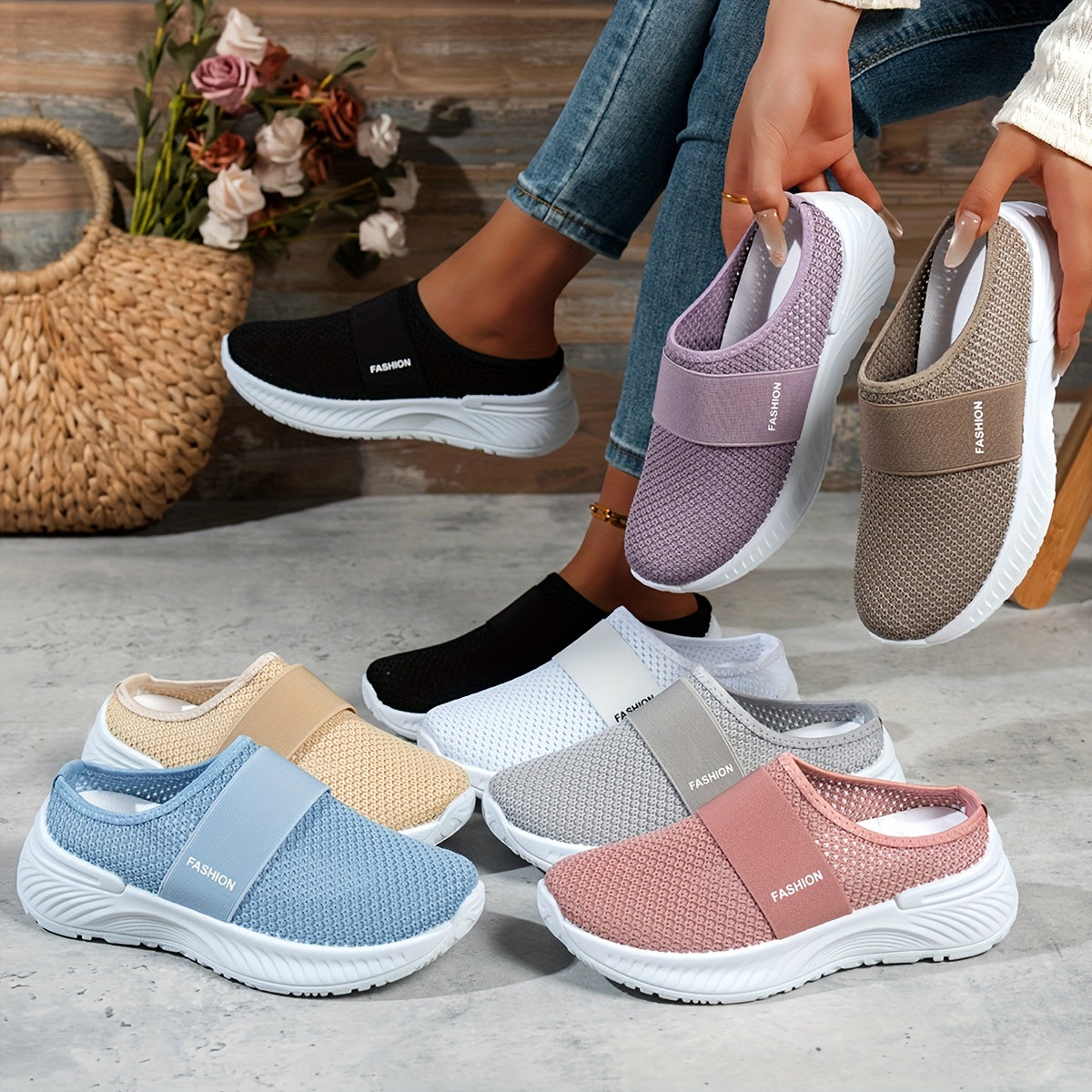 Women's Summer Slip-On Sneakers Breathable Mesh Low-Top Casual Shoes