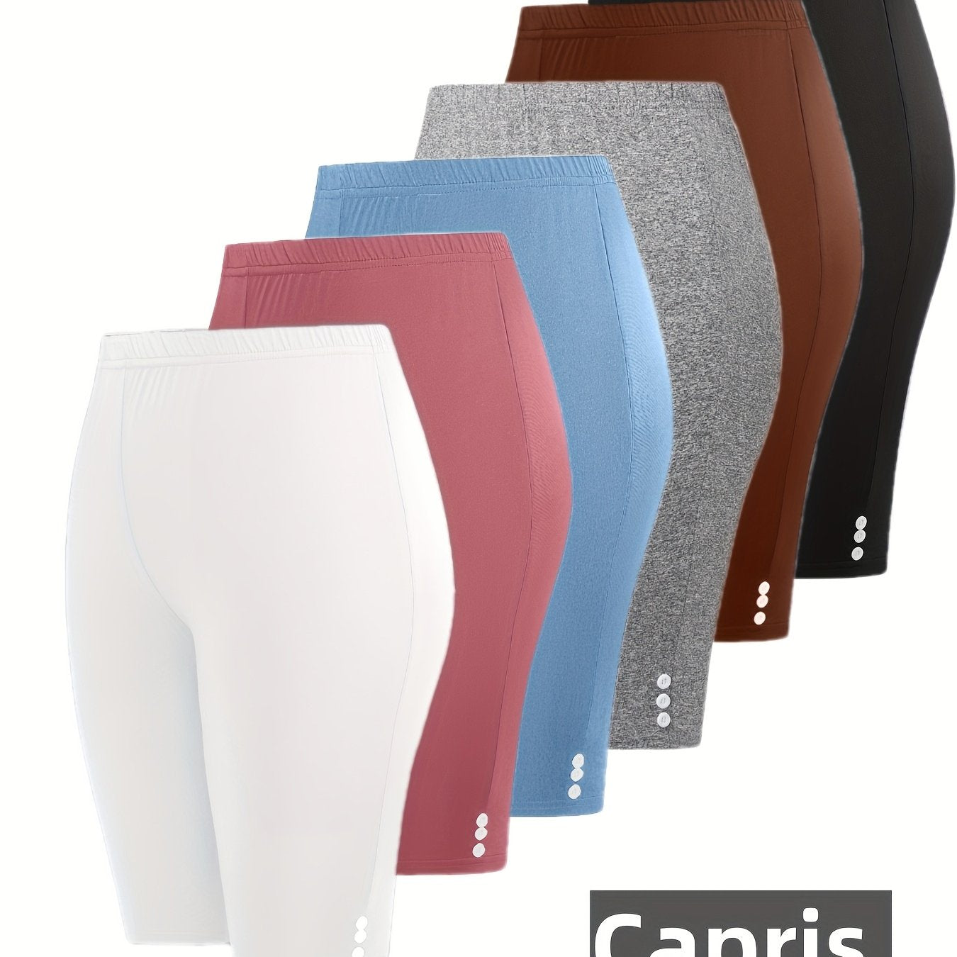 Plus-Size Women's Stretchy Fitted Shorts with Elastic Waistband Set of 6