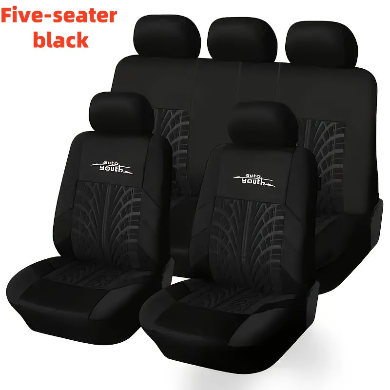 Universal Nine-Piece Car Seat Cover Set with Sponge Filling and Tire Trace Design for All Seasons