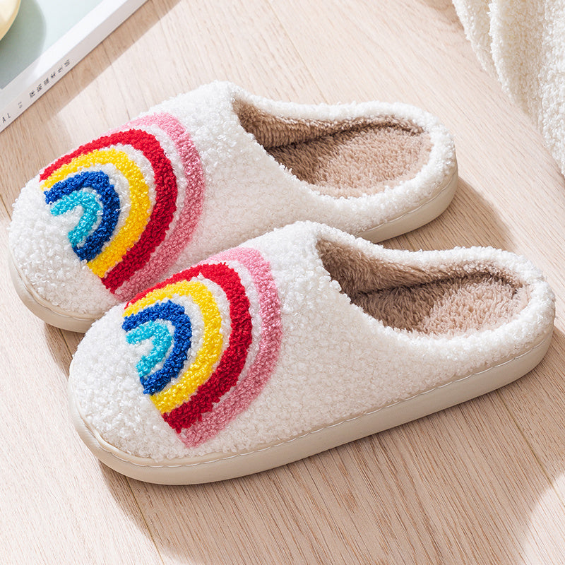 Women's Plush Rainbow Indoor Slippers Warm Cozy House Shoes