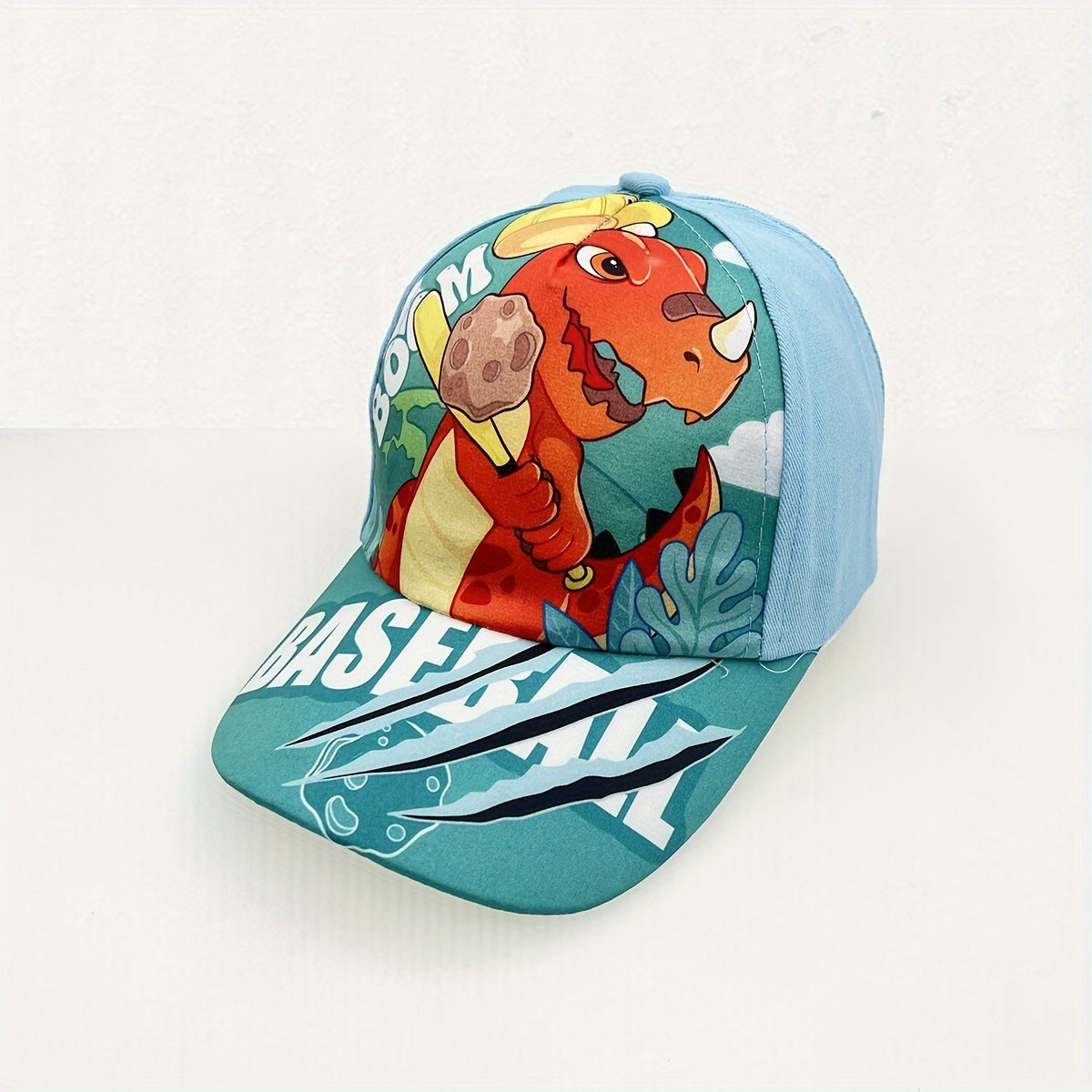 Kids Adjustable Cartoon Dinosaur Print Baseball Cap Lightweight All-Season Fitted for Boys and Girls