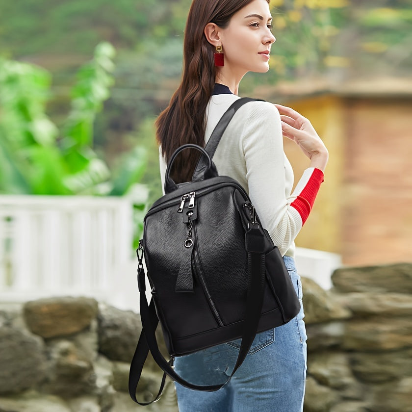 Women's Genuine Leather Backpack Anti-Theft Large Capacity Korean Style Black