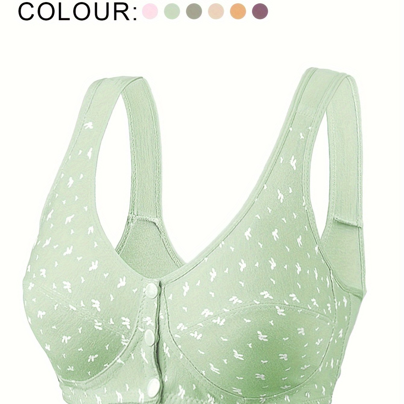 Wireless Breathable Bra with Random Print, Front-Opening Vest Style for Women