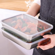 Stainless Steel Food Storage Set with Clear Lids Large Square Containers for Meat Fruits Veggies Camping Home Use