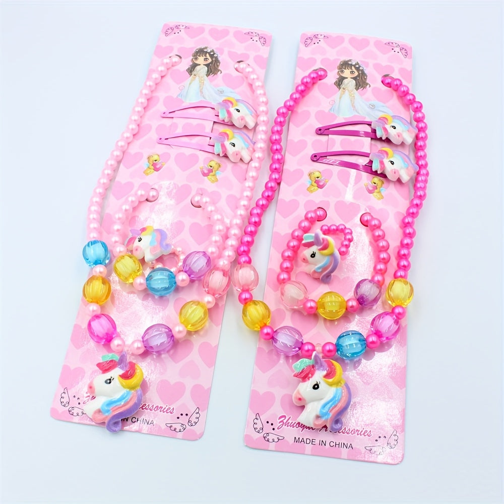 Unicorn Beaded Jewelry Kit for Kids Animal-Themed Necklace Bracelet Ring Hair Clips