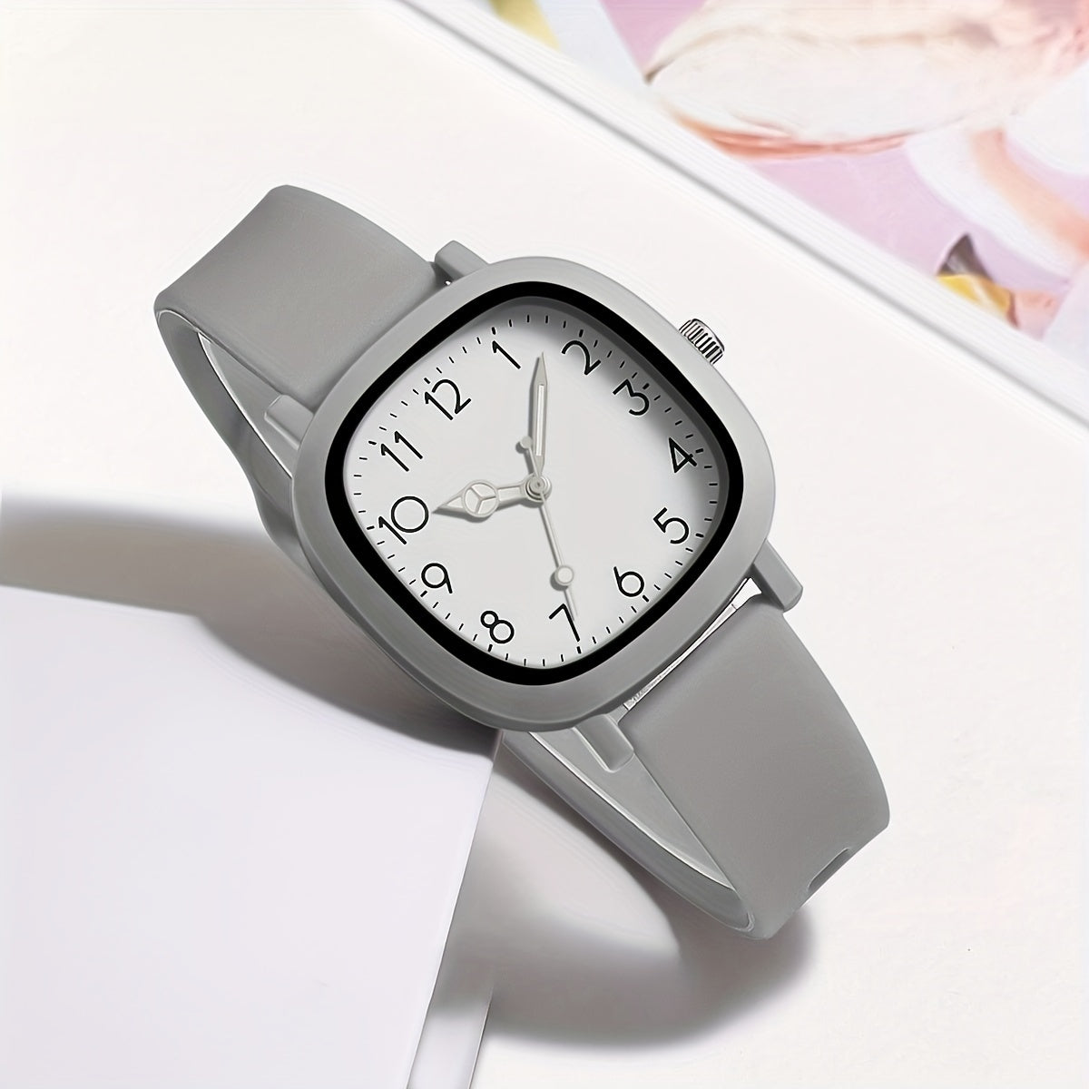 Women's Square Quartz Watch with Silicone Band in Macaroon Color